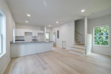 Kitchen with electric panel, light hardwood / wood