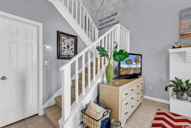 Stairway with tile patterned floors