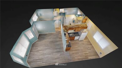 3-D view of interior with new flooring, blinds, and fresh paint.