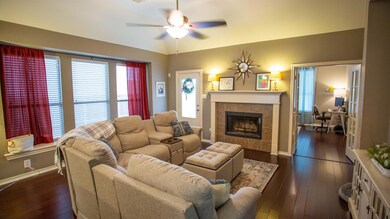 Living room featuring fireplace.