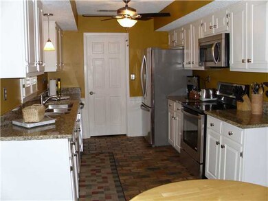 granite, new fixtures & lights, brick flooring