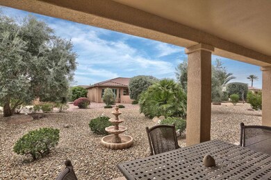 Patio with water feature fountain
