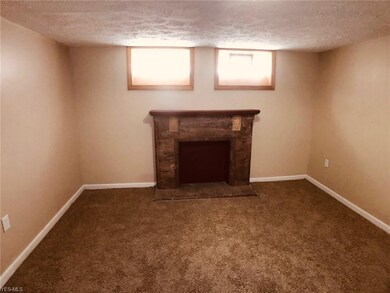 Basement rec room with fireplace