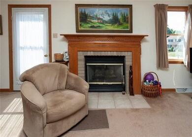 The gas burning fireplace is the focal point of th