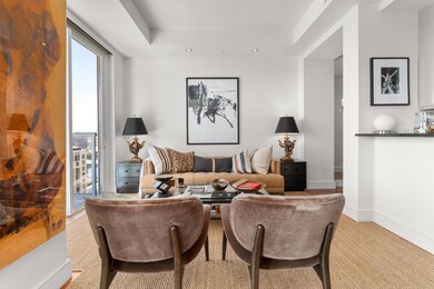 Carpeted living room featuring recessed lighting 