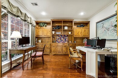 First floor office, custom alder wood cabinetry