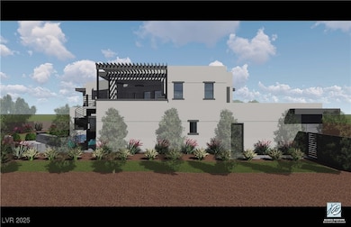 Contemporary home with a front yard, and a balcony.