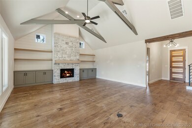 Beautiful stone fireplace with gas logs