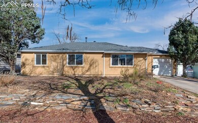 Single story home featuring roof with shingles, stucco siding, driveway, an attached garage, and fence