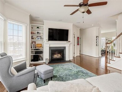 Family room with gas fireplace and built-in bookshelf