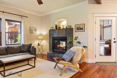 Living room and entry to patio
