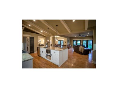 Large open kitchen opens to living room and dining