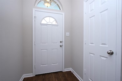 Elegant front door seeing from inside. Coat closet on the right.