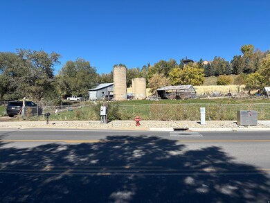View of asphalt road with view of wooded area and curbs