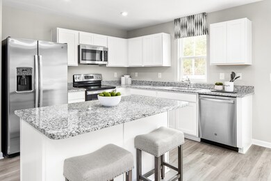 Bright white kitchen, granite countertops, and INCLUDED stainless steel appliances. Kitchen island is OPTIONAL. Kitchen dimensions : 10'7