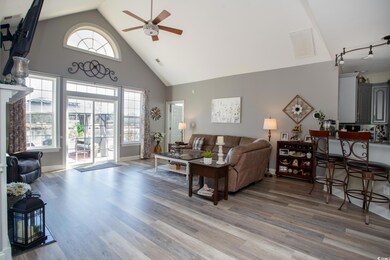 Living room featuring high vaulted ceiling, ceilin