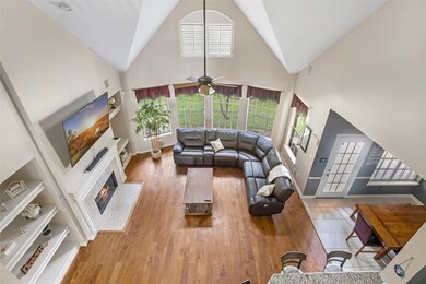 View from upstairs balcony of living area: high ce