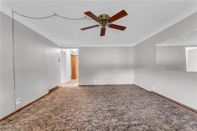 Carpeted spare room featuring ceiling fan