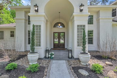 Grand double door entry and slate tile porch