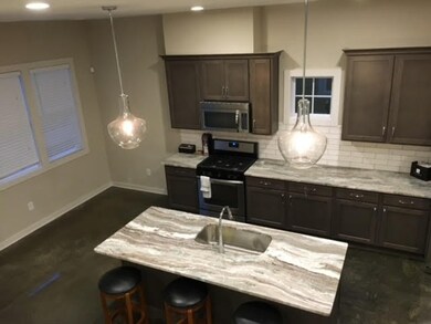 Granite countertops and updated pendant lighting