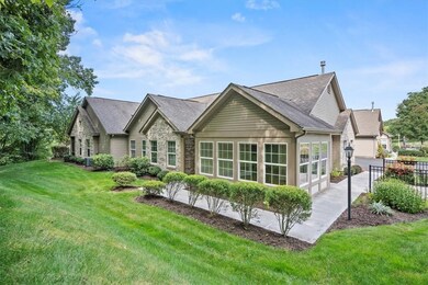 Professional landscaping complements the exterior