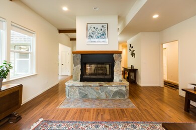 Dual-sided rock fireplace