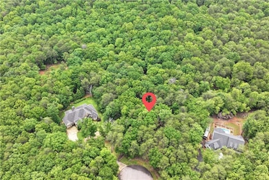 Aerial view of property's location with a heavily wooded area