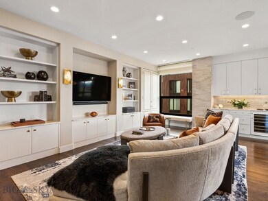 Living room with built in cabinets