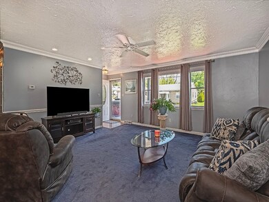 Entry to living room.  Crown molding adorns the ro