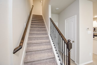 The carpeted staircase offers safety and beauty.