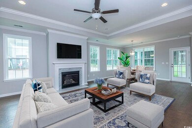 Living room featuring a premium fireplace, crown m
