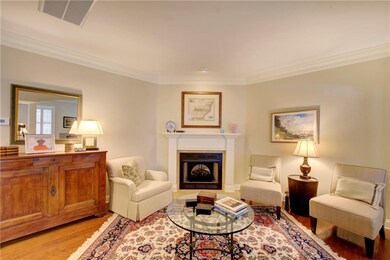 Spacious living room with fireplace.