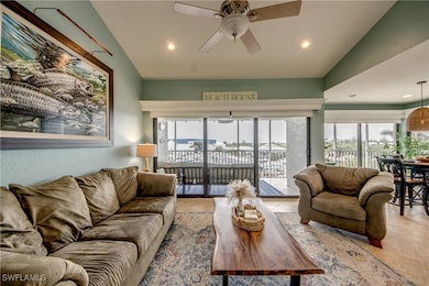 Living room featuring light tile patterned floorin
