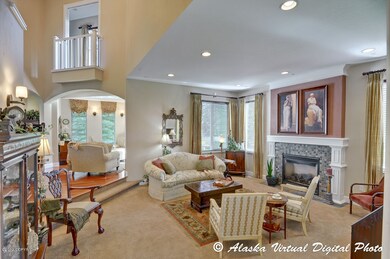 Sunken living room with gas fireplace