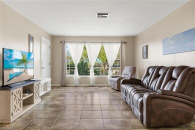 Living room with tile patterned flooring