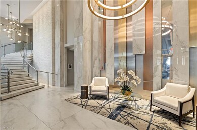 Elegant lobby with marble staircase