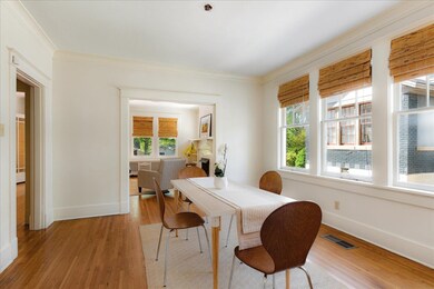 Dining room featuring light wood-style flooring, v