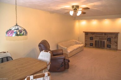 The family room has a fireplace.