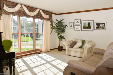 Living room with crown molding and ample sunlight.