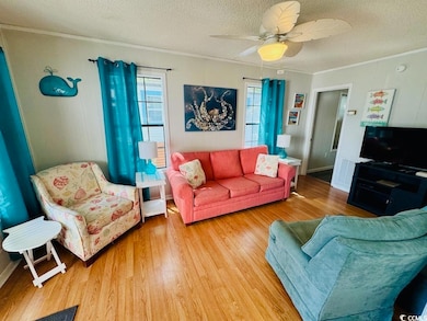 Living area with ornamental molding, plenty of nat
