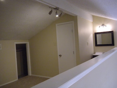 Corridor with a textured ceiling, rail lighting, 