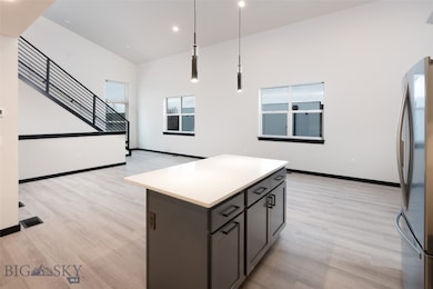kitchen island, dining area