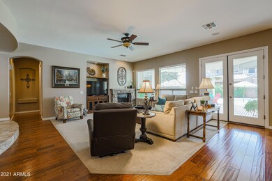 Great room leads to backyard