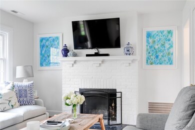 Living Room with wood-burning fireplace