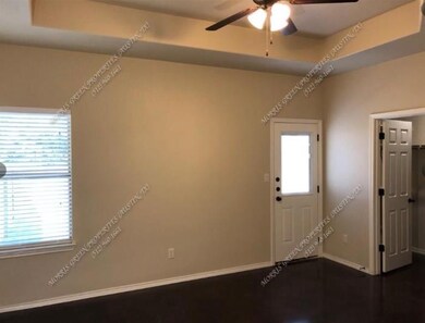 Foyer with a tray ceiling and ceiling fan