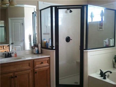 Luxurious Master bath has oiled bronze fixtures, s