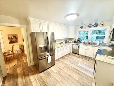 Stainless Steel appliances and unique granite counters