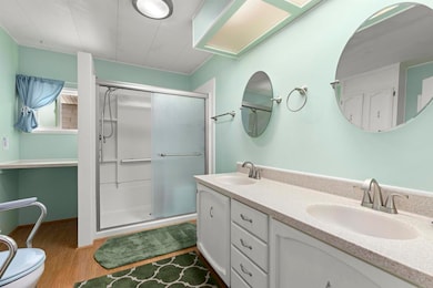 Dual sinks plus huge walk in shower and tons of storage!