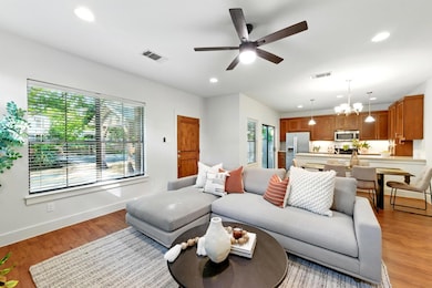 Living room featuring light wood finished floors,