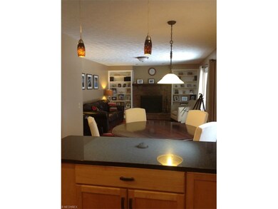 Kitchen open to family room with fireplace and bui